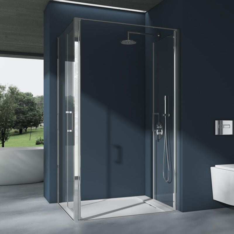 foto del prodotto box doccia rettangolare 90x100x195cm cabina doccia ad angolo con doppia porta battente in vetro temperato trasparente e profilo cromato ravenna66k