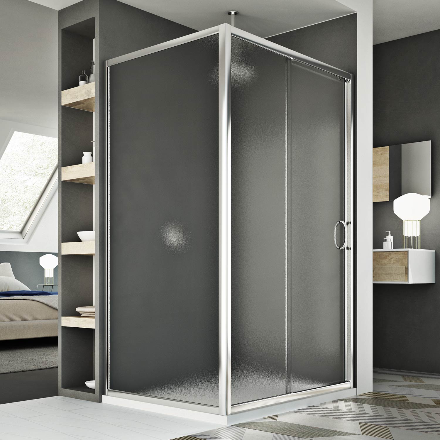 foto del prodotto box doccia rettangolare scorrevole vetro stampato h 185 mod. replay duo 1 anta 70x120 cm