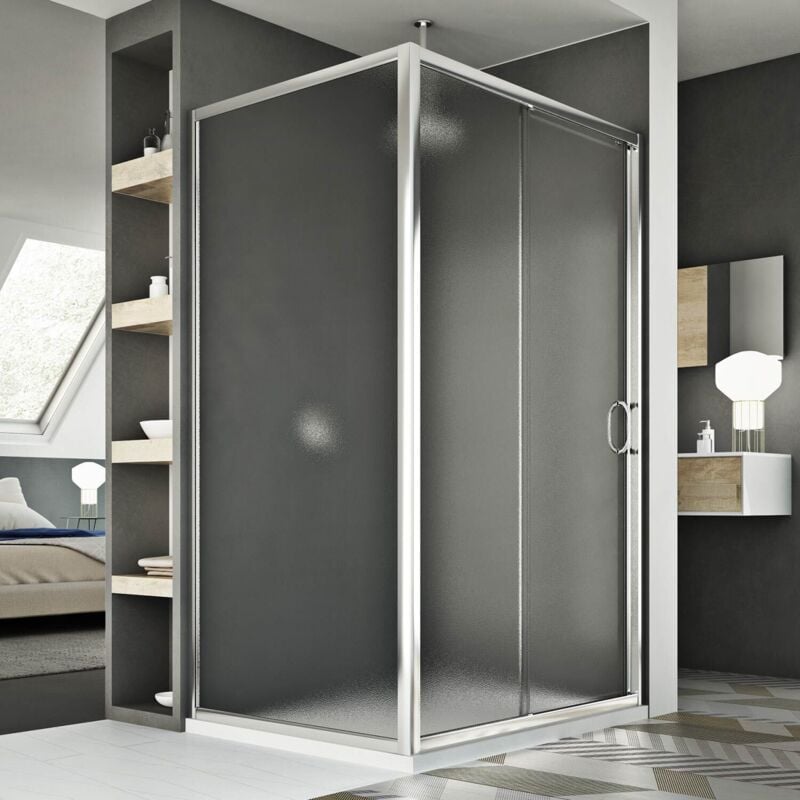 foto del prodotto box doccia rettangolare scorrevole vetro stampato h 185 mod. replay duo 1 anta 70x130 cm