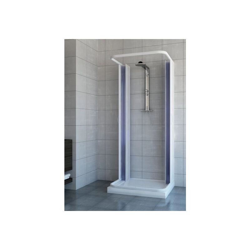 foto del prodotto box doccia saturnia in pvc 3 lati apertura scorrevole centrale doppia anta a soffietto 90 x 100 x 90 x h185 cm
