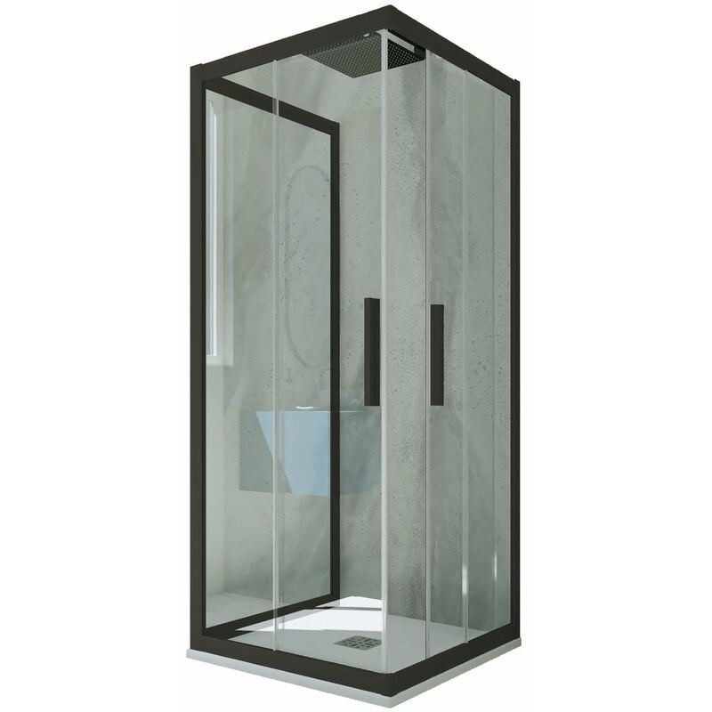 foto del prodotto box doccia scorrevole 3 lati 70x90x70 cm nero matt kolors trio