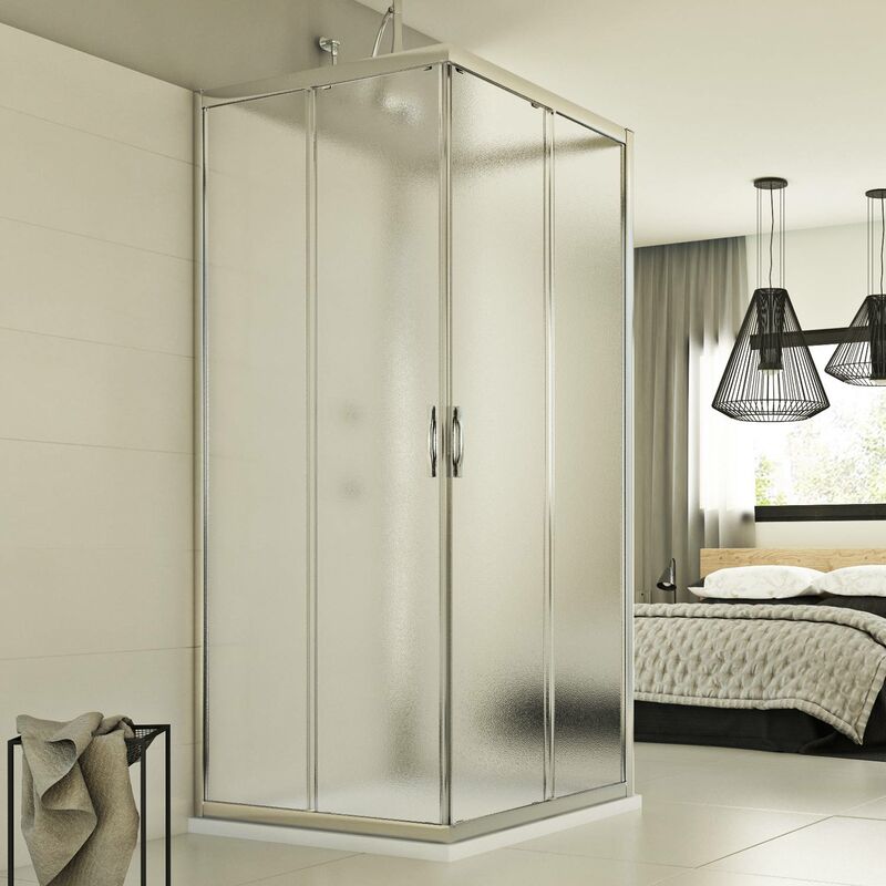 foto del prodotto box doccia scorrevole 3 lati vetro stampato h 198 mod. evolution trio 90x70x90 cm rettangolare