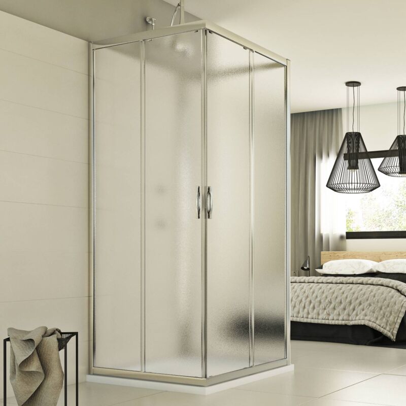 foto del prodotto box doccia scorrevole 3 lati vetro stampato h 198 mod. evolution trio 90x80x90 cm rettangolare
