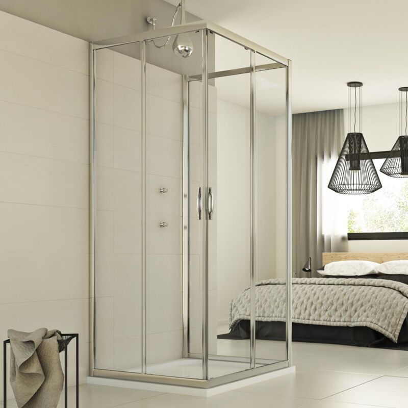foto del prodotto box doccia scorrevole 3 lati vetro trasparente h 198 mod. evolution trio 70x90x70 cm rettangolare