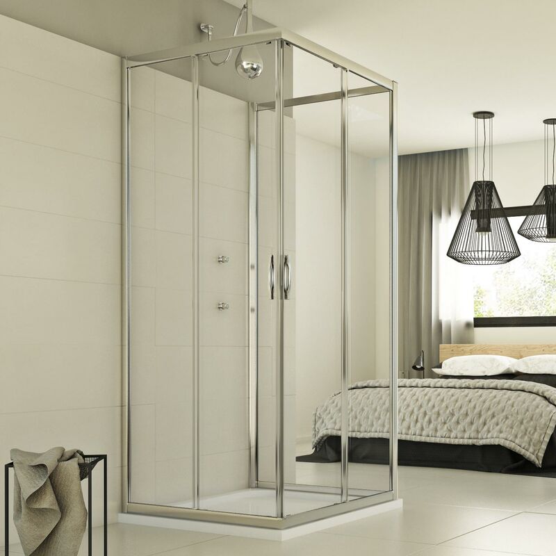 foto del prodotto box doccia scorrevole 3 lati vetro trasparente h 198 mod. evolution trio 80x80x80 cm quadrato