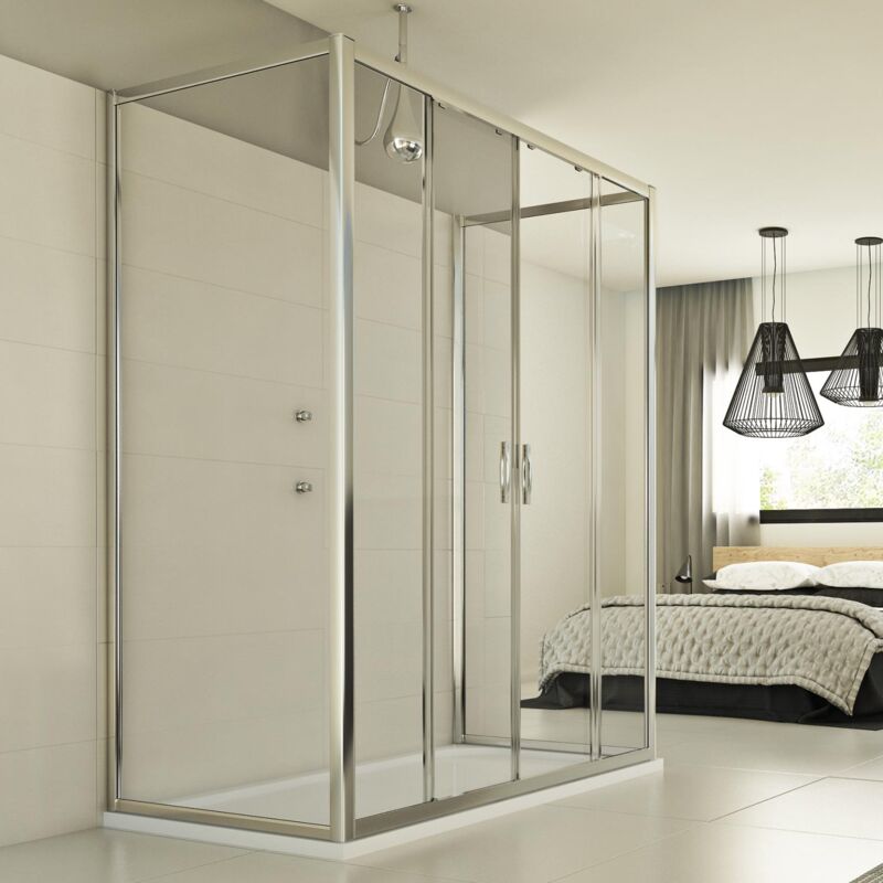 foto del prodotto box doccia scorrevole 3 lati vetro trasparente h 198 mod. young trio 2 ante 70x140x70 cm