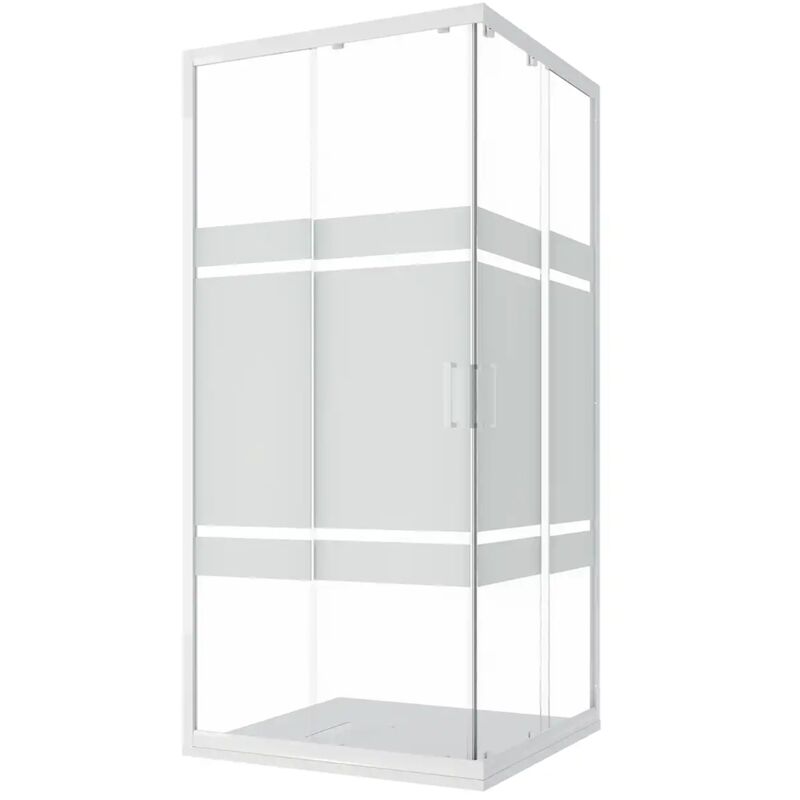 foto del prodotto box doccia scorrevole 70x100 cm profili in alluminio bianchi vetro 4mm serigrafato h185 mod. ibizia