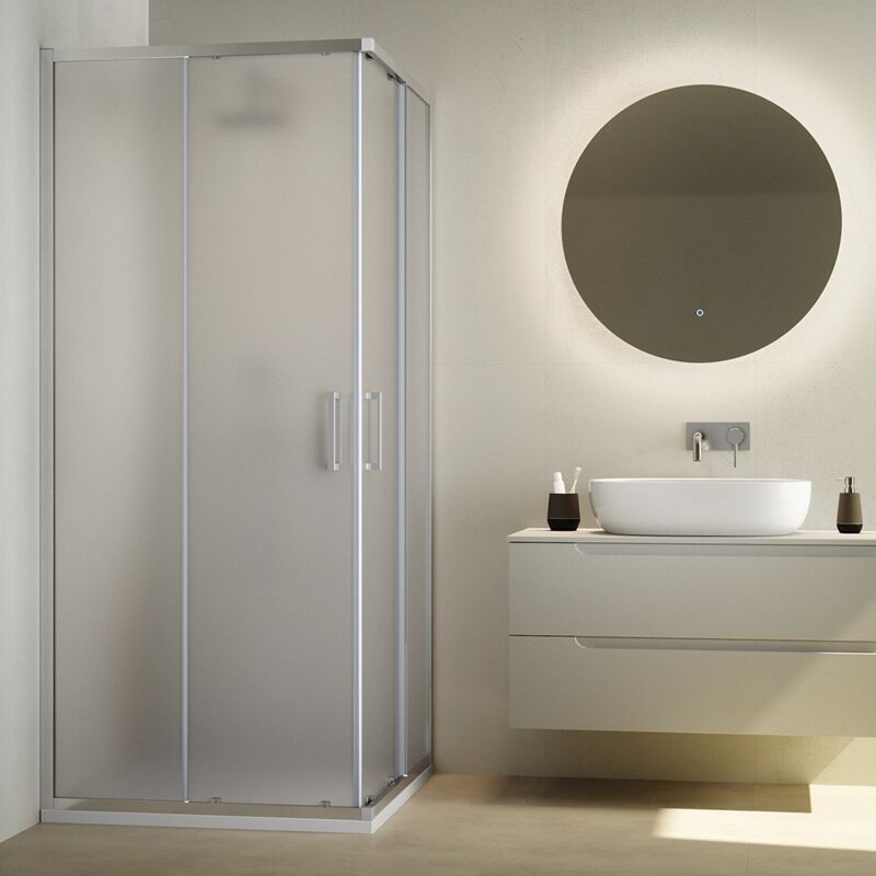 foto del prodotto box doccia scorrevole 70x100 cm profili in alluminio cromati vetro 6mm opaco con trattamento easy clean h195 reversibile mod. aruba