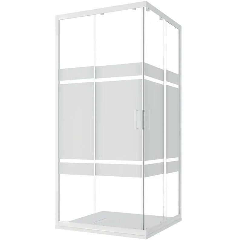 foto del prodotto box doccia scorrevole 70x90 cm profili in alluminio bianchi vetro 4mm serigrafato h185 mod. ibizia