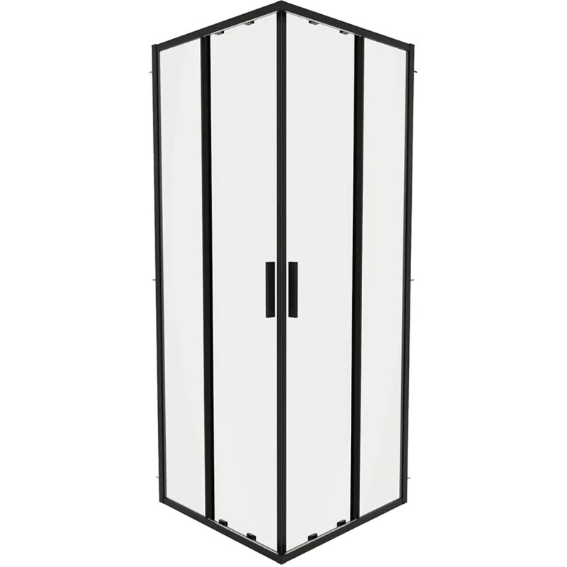 foto del prodotto box doccia scorrevole 70x90cm con profili slim in alluminio nero opaco vetro 6mm trasparente h190 reversibile mod. portofino