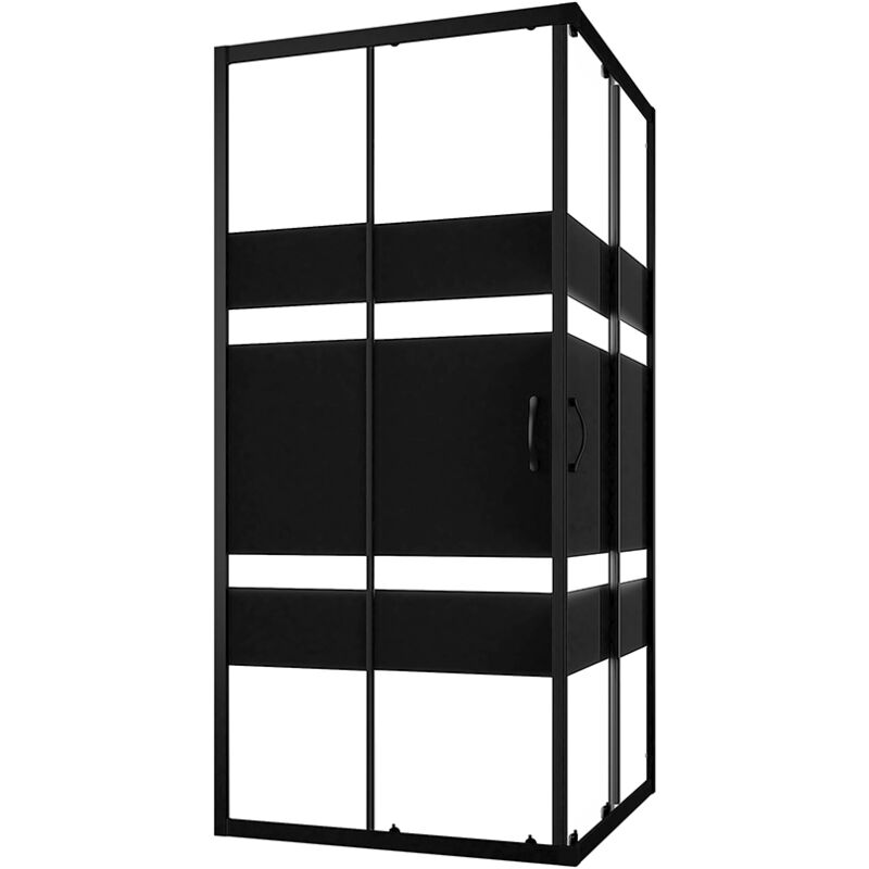 foto del prodotto box doccia scorrevole 80x80 cm profili in alluminio nero vetro 4 mm serigrafato h185 reversibile mod. willis