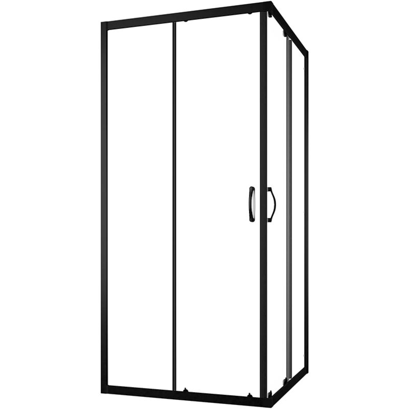 foto del prodotto box doccia scorrevole 90x90 cm profili in alluminio nero vetro 4 mm trasparente h185 reversibile mod. willis