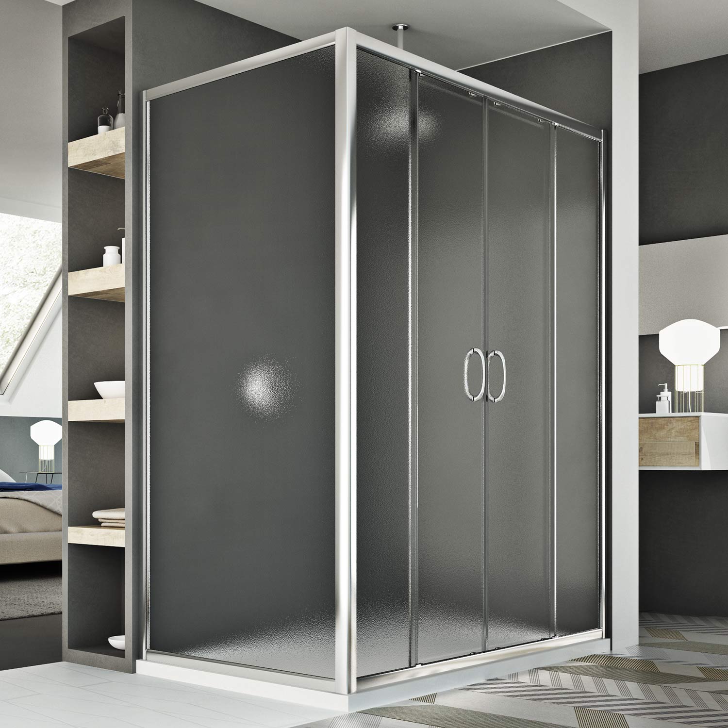 foto del prodotto box doccia scorrevole rettangolare vetro stampato h 185 mod. replay duo 2 ante 90x150 cm
