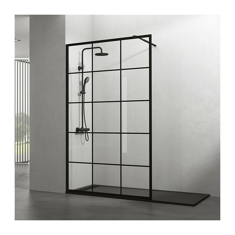 foto del prodotto box doccia screen black scacchi, vetro fisso 8 mm con anticalcare estensione 117 119,5 cm braccetto supporto