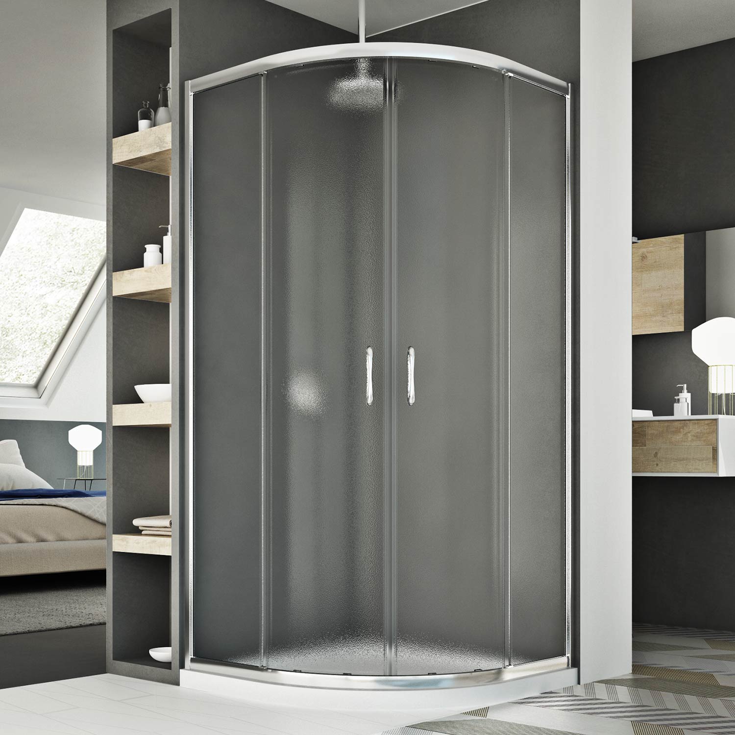 foto del prodotto box doccia semicircolare 70x90 cm h185 stampato c mod. junior