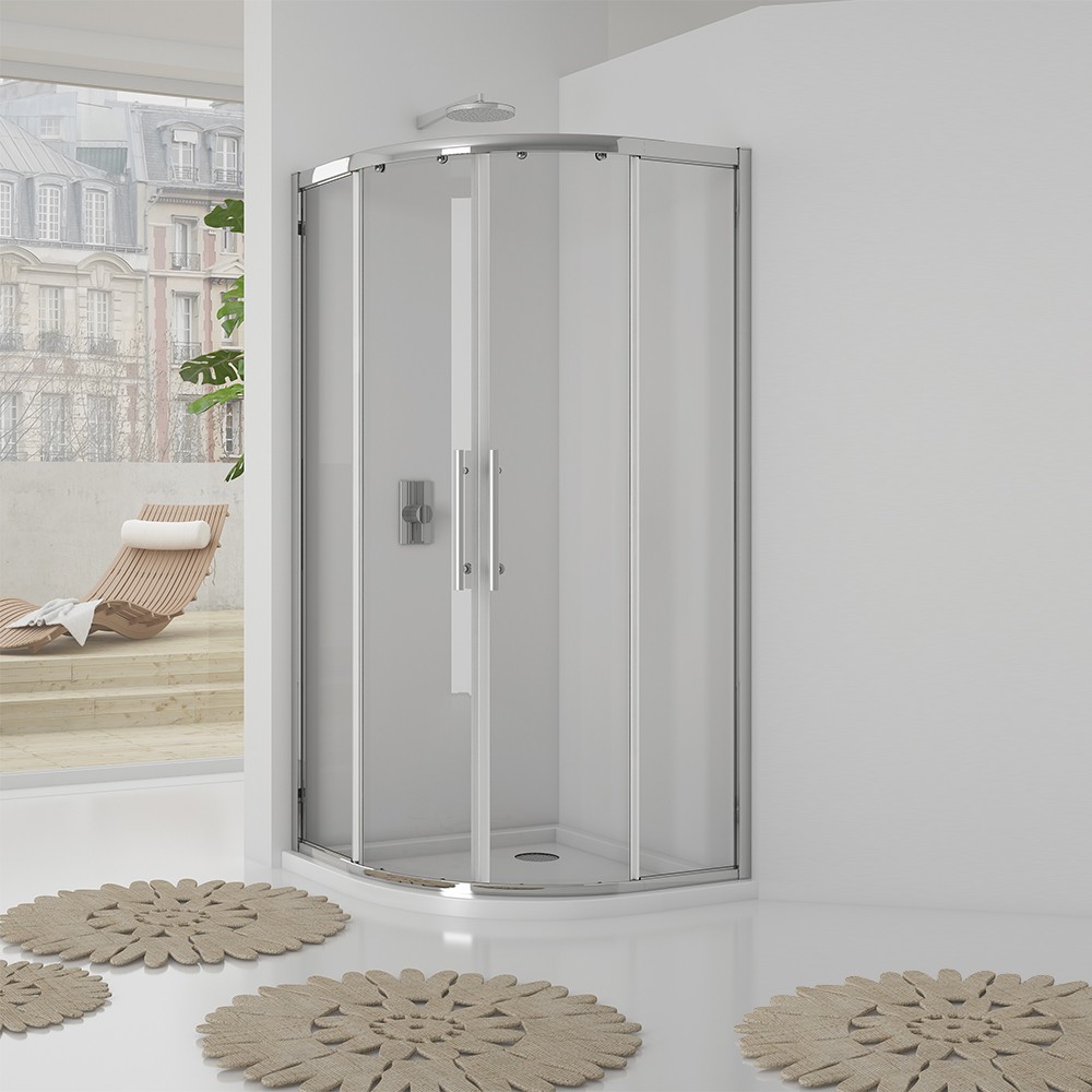 foto del prodotto box doccia semicircolare 77 79 77 79 cm new plus, vetro trasparente 6 mm, cerniere sganciabili