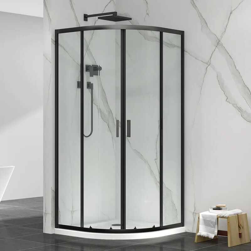 foto del prodotto box doccia semicircolare 90x90 cm nero scorrevole in cristallo trasparente tay
