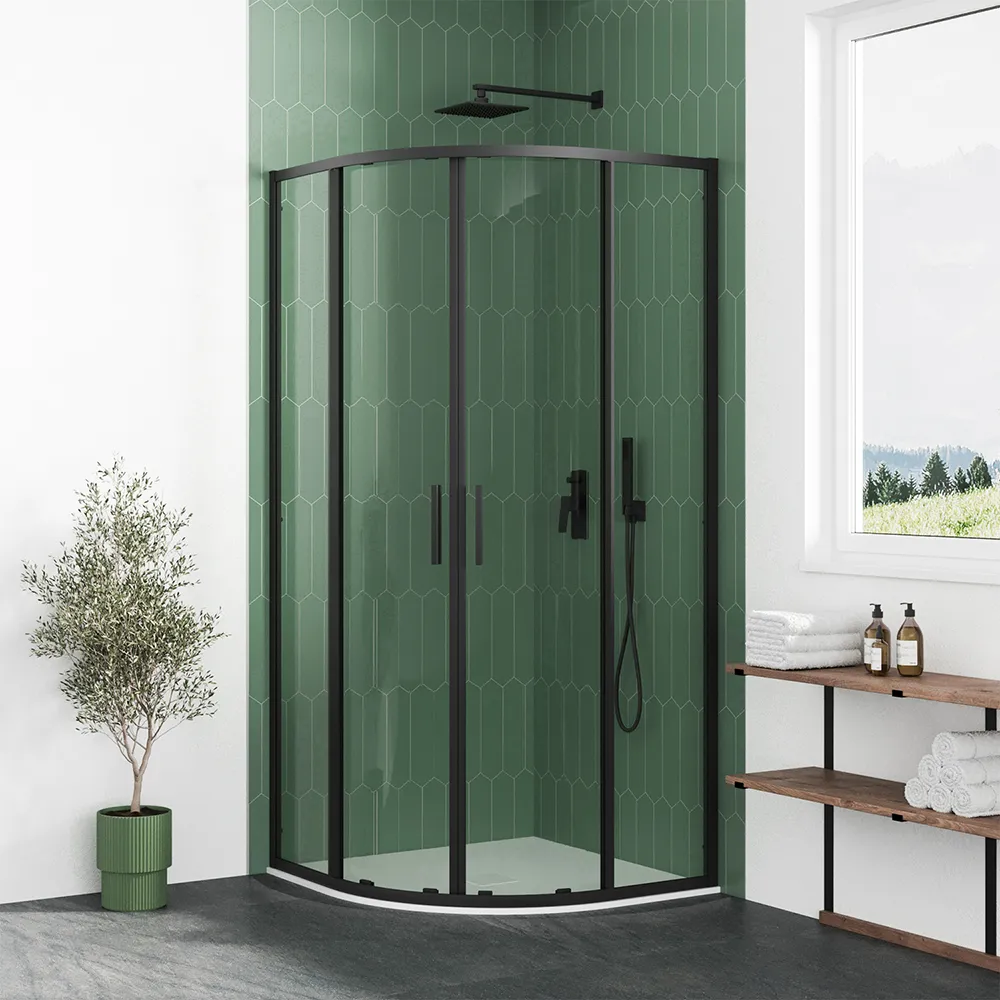 foto del prodotto box doccia semicircolare 90x90cm profili slim nero opaco vetro 6mm trasparente h190 reversibile mod. portofino