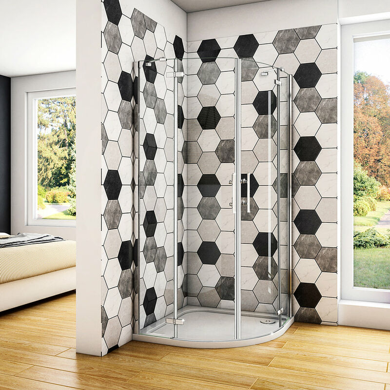 foto del prodotto box doccia semicircolare alta 195 cm doppia porta battente saloon vetro temperato easyclean 6 mm barra stabilizzatrice e telai in cromo lucido 90x90
