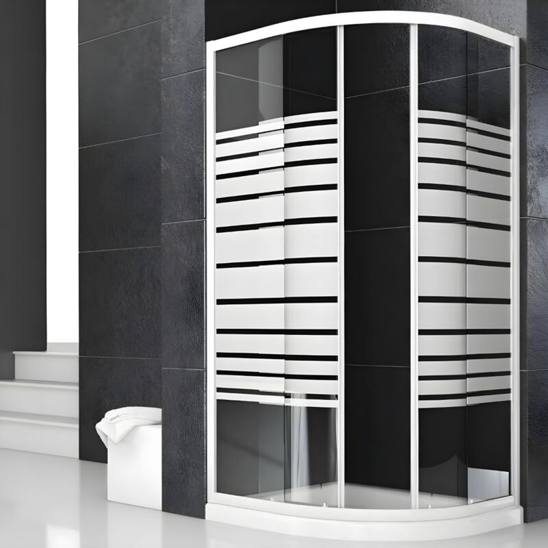 foto del prodotto box doccia semicircolare bianco due ante cristallo temprato misure 77 79,5x77 79,5xh185 cm serigrafato confezione 1 ogomondo