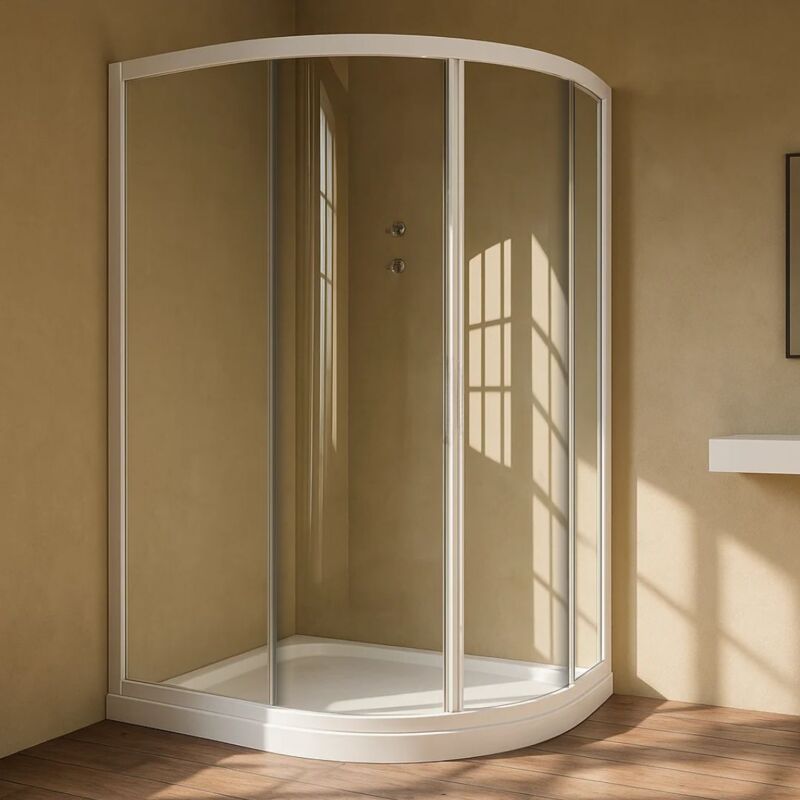 foto del prodotto box doccia semicircolare bianco due ante cristallo temprato misure 77 79,5x77 79,5xh185 cm trasparente confezione 1 ogomondo
