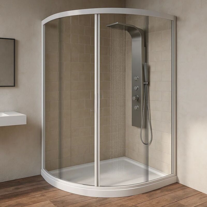 foto del prodotto box doccia semicircolare bianco due ante cristallo temprato misure 87 89,5x87 89,5xh185 cm trasparente confezione 1 ogomondo