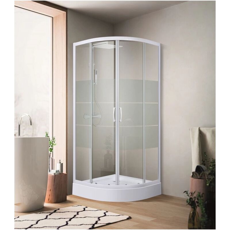 foto del prodotto box doccia semicircolare vetro serigrafato anticalcare temperato 4 mm apertura angolare doppio scorrevole 90 x 90 x h185cm