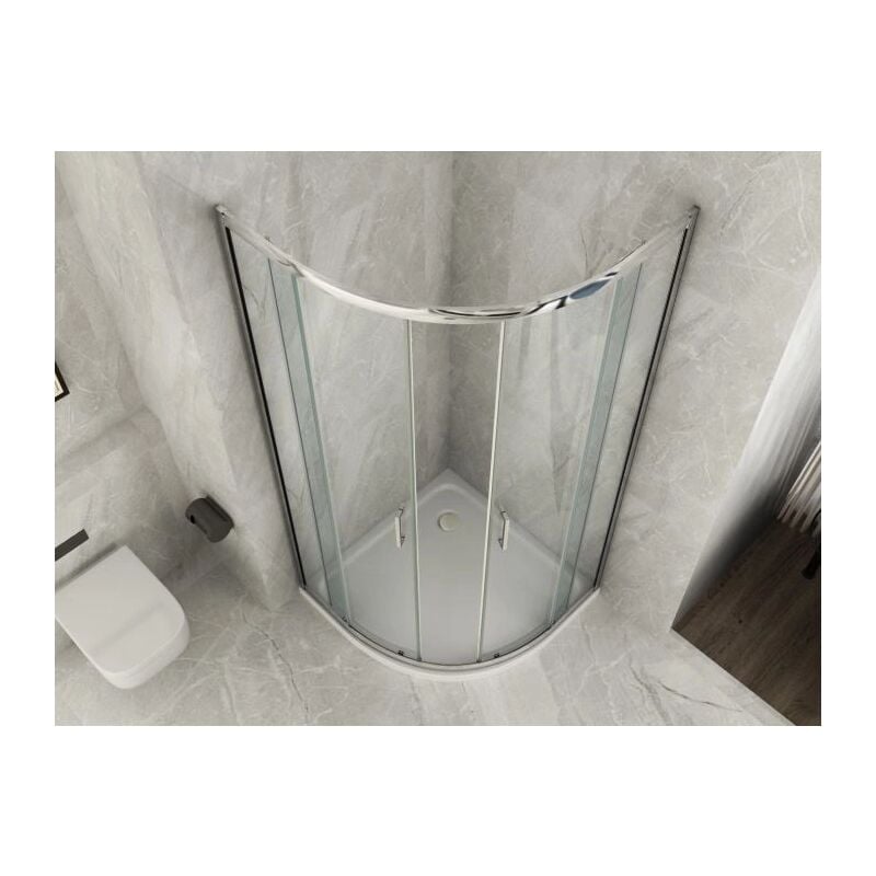 foto del prodotto box doccia semicircolare vetro trasparente 6mm apertura doppio scorrevole 80 x 80 x h190 cm r. 55 cm 