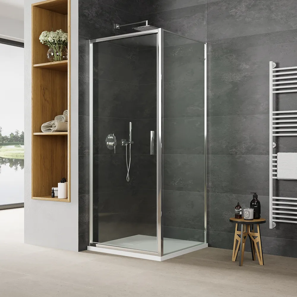 foto del prodotto box doccia slim 70x90cm con porta a battente e parete fissa profili cromati e vetro 6mm trasparente h190 portofino