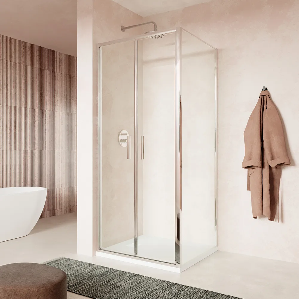foto del prodotto box doccia slim 70x90cm con porta saloon e parete fissa profili cromati e vetro 6mm trasparente h190 portofino