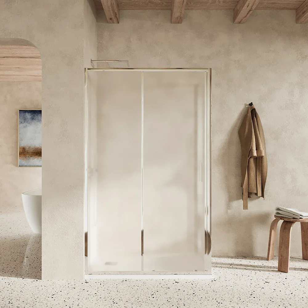 foto del prodotto box doccia slim 90x120cm con porta scorrevole e parete fissa profili cromati e vetro 6mm opaco h190 portofino