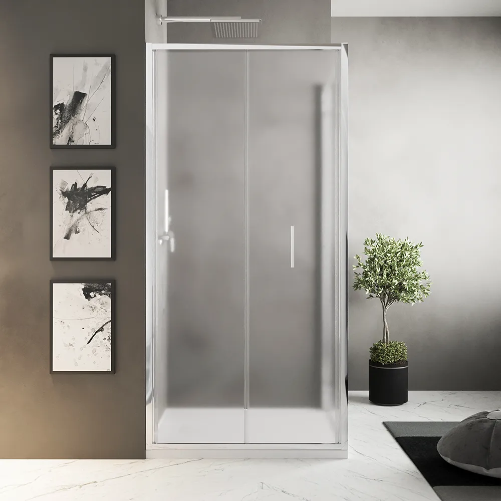 foto del prodotto box doccia slim 90x90cm con porta a libro e parete fissa profili cromati e vetro 6mm opaco h190 portofino