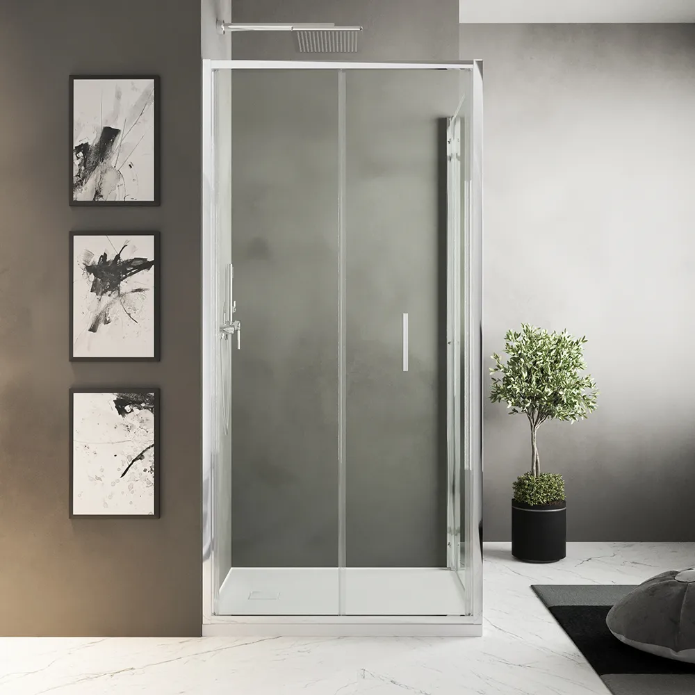 foto del prodotto box doccia slim 90x90cm con porta a libro e parete fissa profili cromati e vetro 6mm trasparente h190 portofino