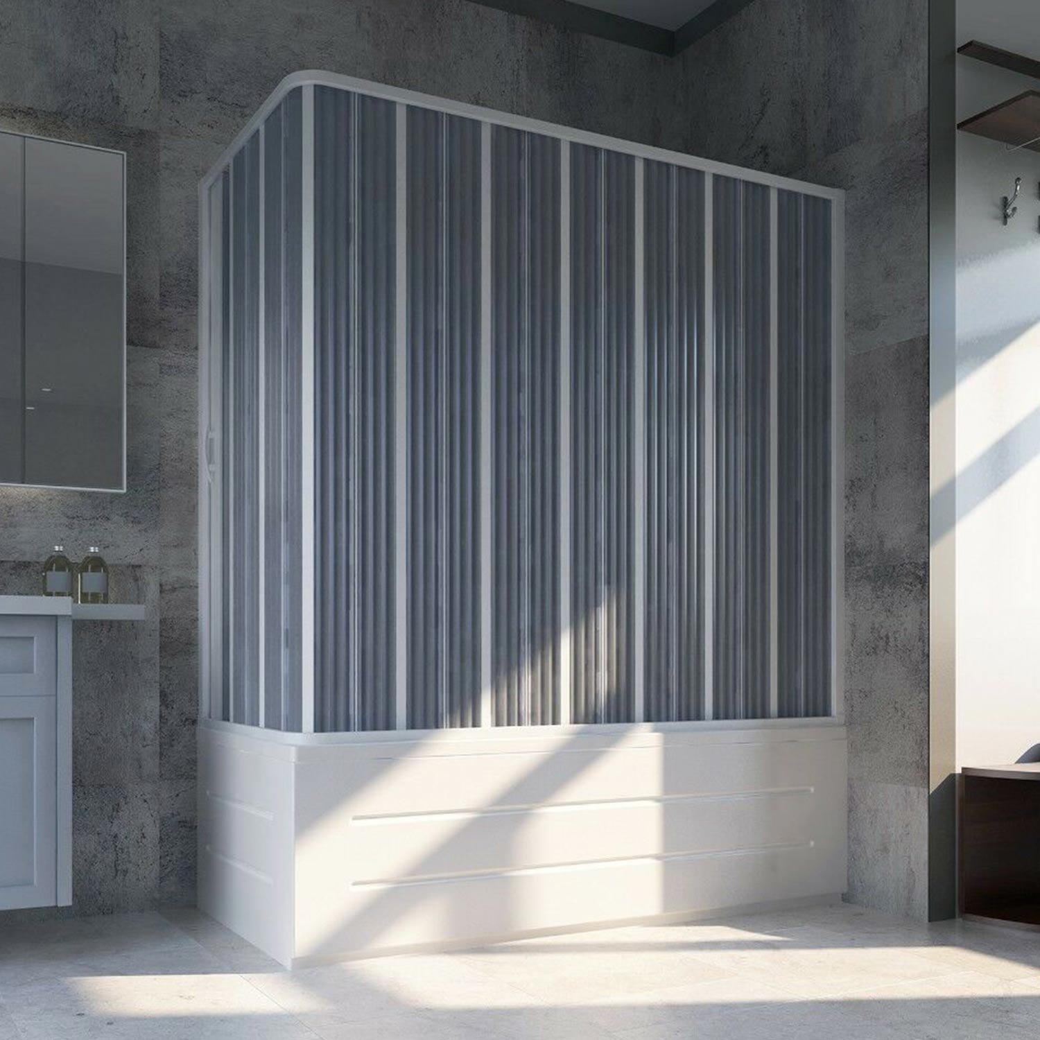 foto del prodotto box doccia sopravasca 70x170 cm in pvc a soffietto con apertura laterale h 150 cm colore bianco mod. flex