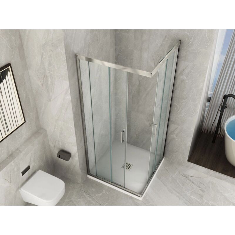 foto del prodotto box doccia trasparente 6mm apertura angolare doppio scorrevole h190 70 x 80 x h190 cm