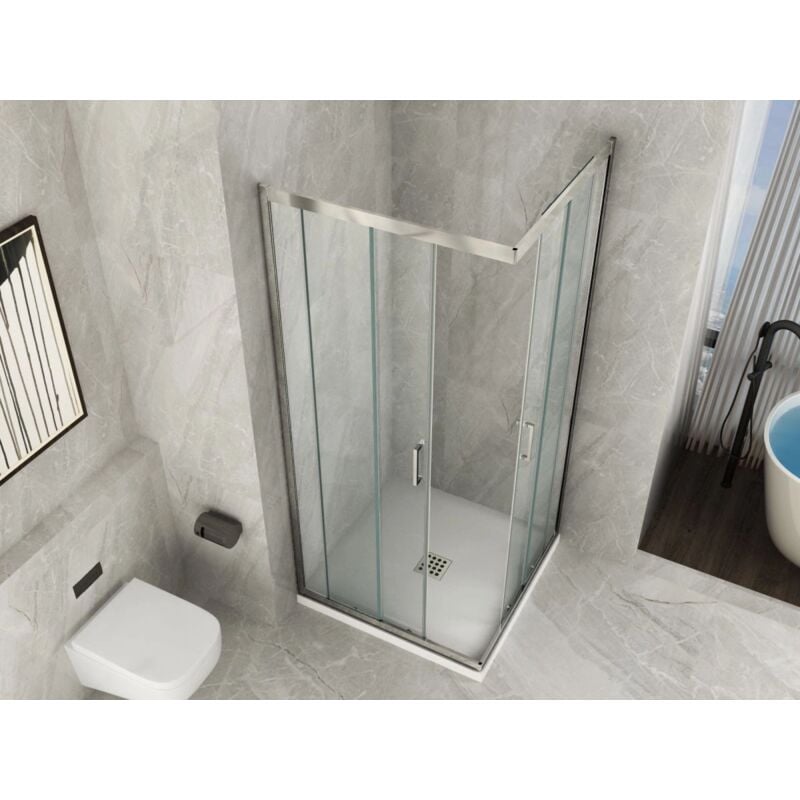 foto del prodotto box doccia trasparente 6mm apertura angolare doppio scorrevole h190 80 x 80 x h190 cm