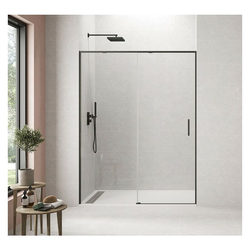 foto del prodotto box doccia twenty black fisso scorrevole sistema di chiusura automatica soft close estensione 175 180 cm