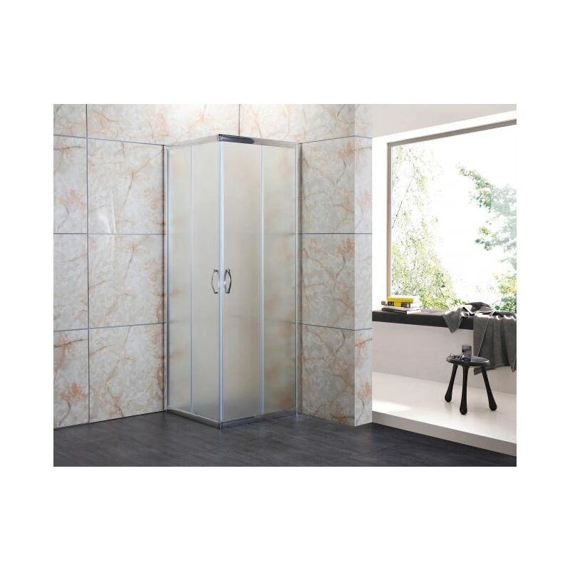foto del prodotto box doccia vetro opaco anticalcare temperato 4mm apertura angolare doppio scorrevole h185 70 x 80 x 185h
