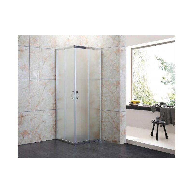 foto del prodotto box doccia vetro opaco anticalcare temperato 4mm apertura angolare doppio scorrevole h185 misura box angolare 70x80