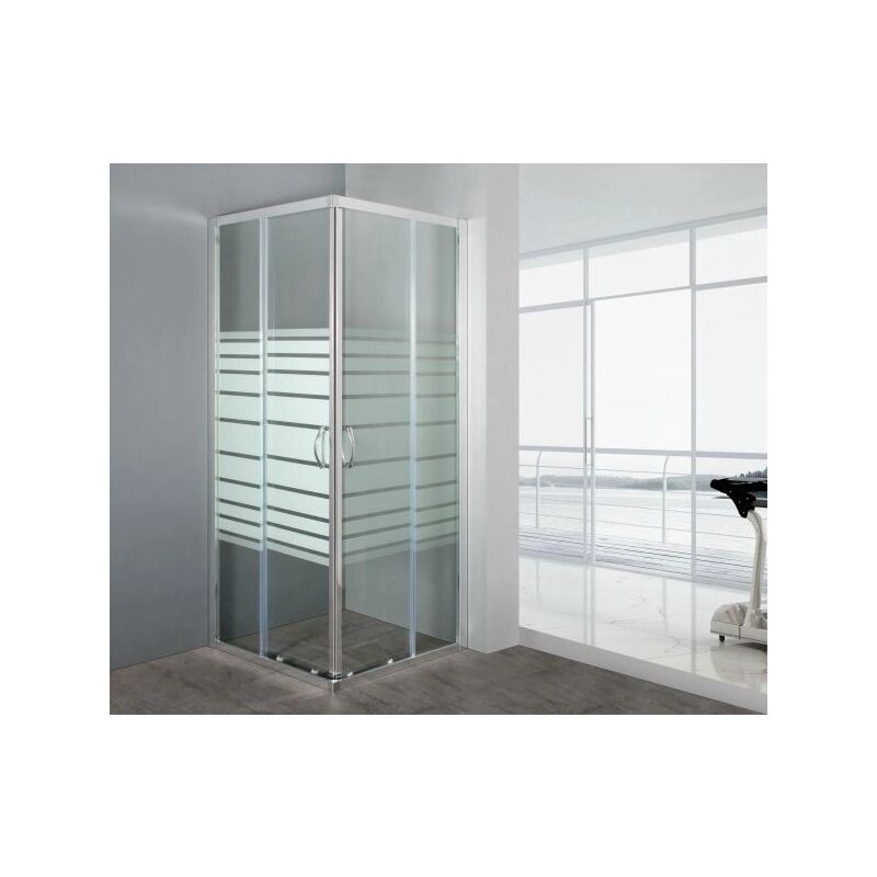 foto del prodotto box doccia vetro serigrafato anticalcare temperato 6mm apertura angolare doppio scorrevole h190 75 x 75 x h190 cm