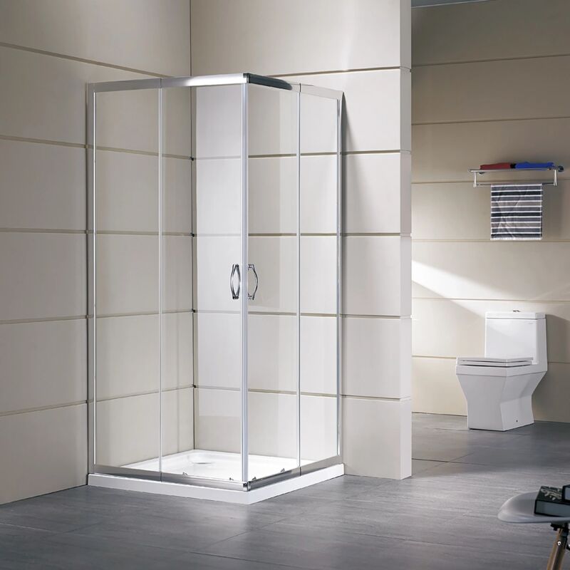 foto del prodotto box doccia vetro trasparente anticalcare temperato 4mm apertura angolare doppio scorrevole h185 70 x 70 x h185 cm