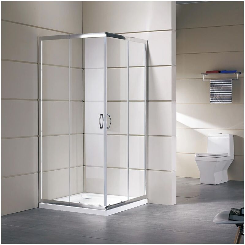 foto del prodotto box doccia vetro trasparente anticalcare temperato 4mm apertura angolare doppio scorrevole h185 75 x 75 x h185 cm