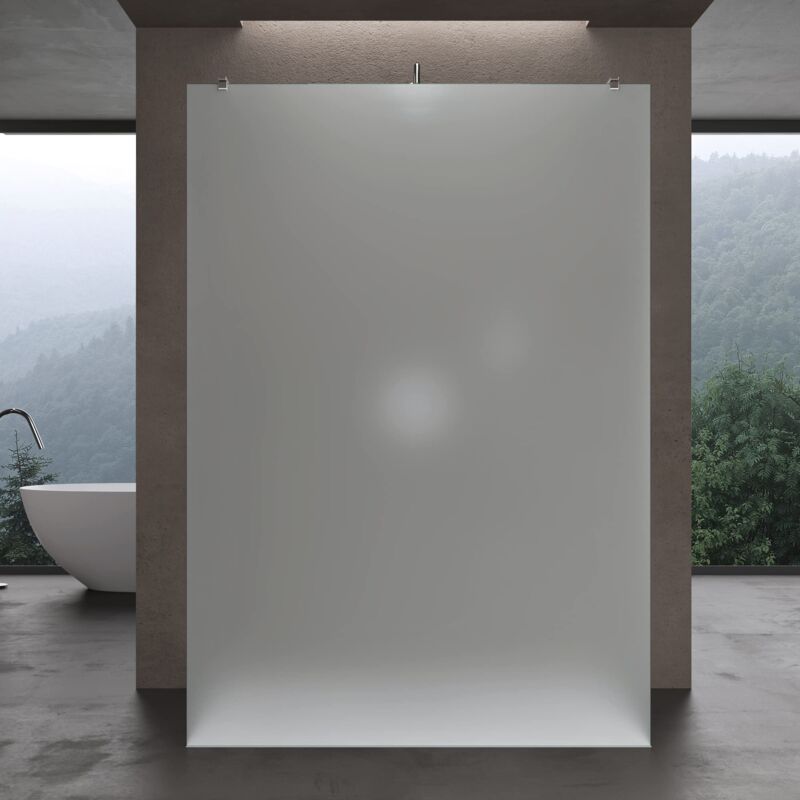 foto del prodotto box doccia walk in 140x200cm, parete doccia anticalcare in vetro smerigliato 8mm con bracci sostegni telescopici in acciaio mmbr3 doporro
