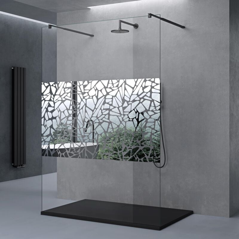 foto del prodotto box doccia walk in 160x200cm, parete doccia anticalcare in vetro in ghiaccio 10mm con braccio sostegno telescopico in acciaio mmbr3 nero doporro