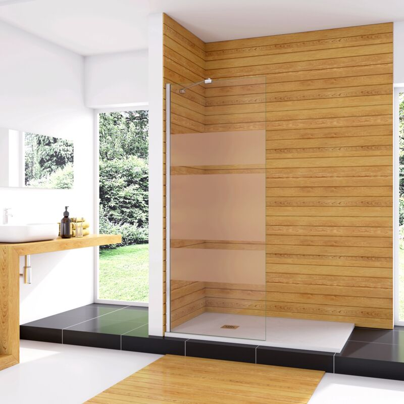 foto del prodotto box doccia walk in 60x190 cm parete fissa in vetro temperato 6 mm anticalcare multi fasce satinate opache con barra stabilizzatrice 45 cm cromo lucido