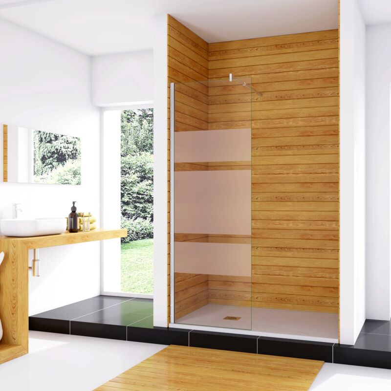 foto del prodotto box doccia walk in 60x190 cm parete fissa in vetro temperato 6 mm anticalcare multi fasce satinate opache con barra stabilizzatrice 70 120 cm cromo