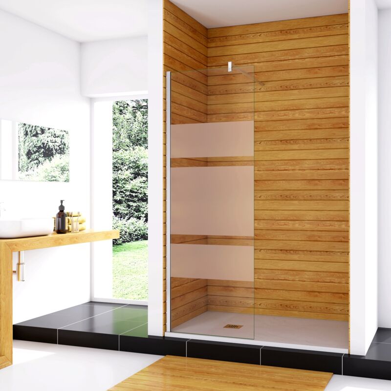foto del prodotto box doccia walk in 60x190cm parete fissa in vetro temperato 6mm anticalcare multi fasce satinate opache con barra stabilizzatrice 90cm cromo lucido