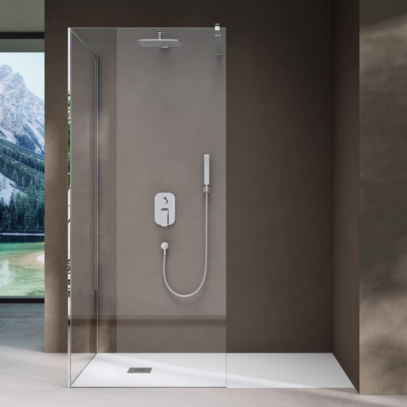 foto del prodotto box doccia walk in 80x140cm, parete doccia anticalcare in cristallo trasparente da 8mm con braccio sostegno telescopico in acciaio bremenl01k mmbr3