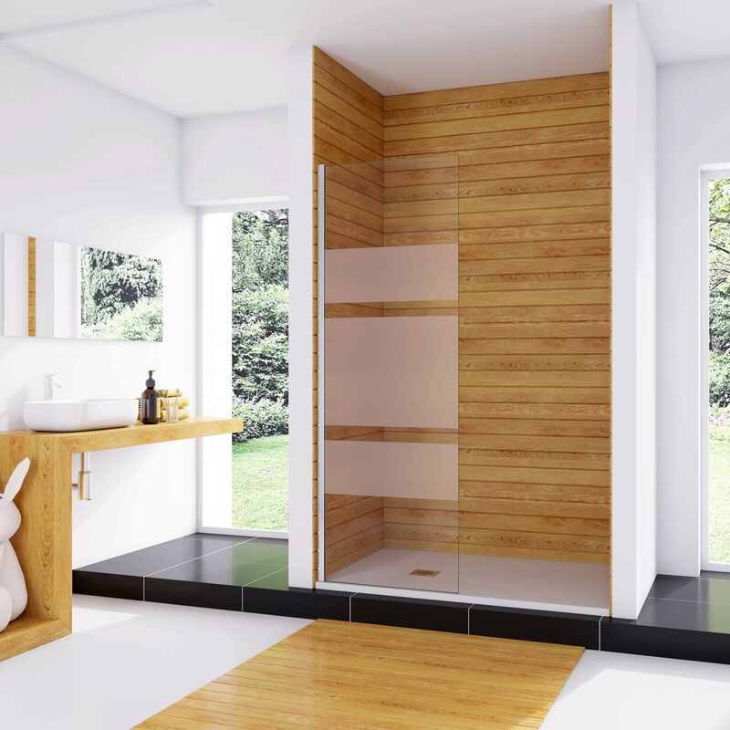 foto del prodotto box doccia walk in 90x190 cm parete fissa in vetro temperato da 6 mm anticalcare multi fasce satinate opache telaio cromo lucido