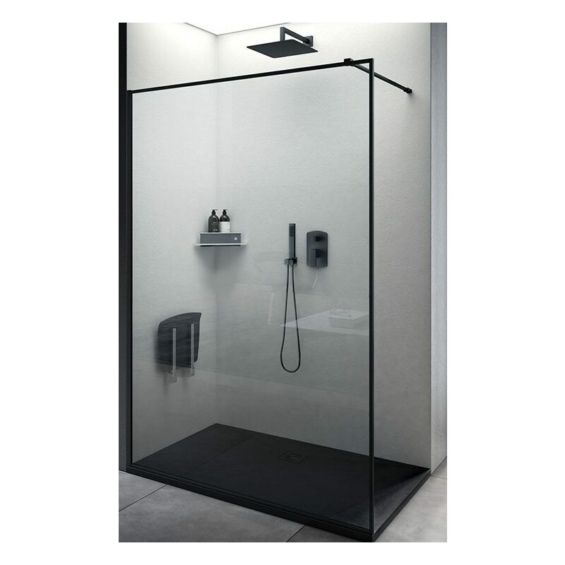 foto del prodotto box doccia walk in vetro trasparente profilo nero oro spazzolato 8mm h200 favignana 110 nero